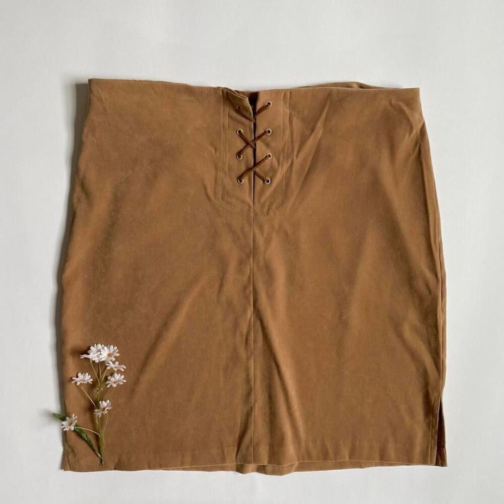 Vintage Y2K tan lace up midi skirt